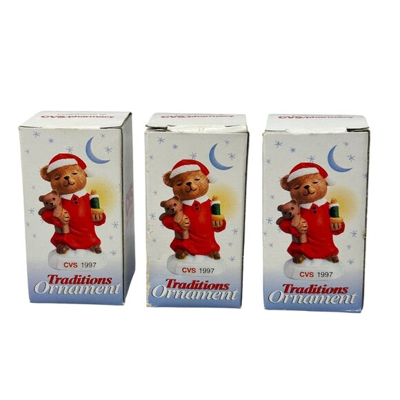 CVS 1997 Traditions Ornament Teddy Bear In Santa Suit Holding Candle & Toy - Picture 2 of 7
